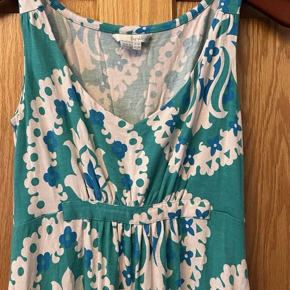 Boden Women's Green Print Jersey Knit Maxi Dress, Sleeveless V-Neck 2P Petite 2 - Picture 2 of 4